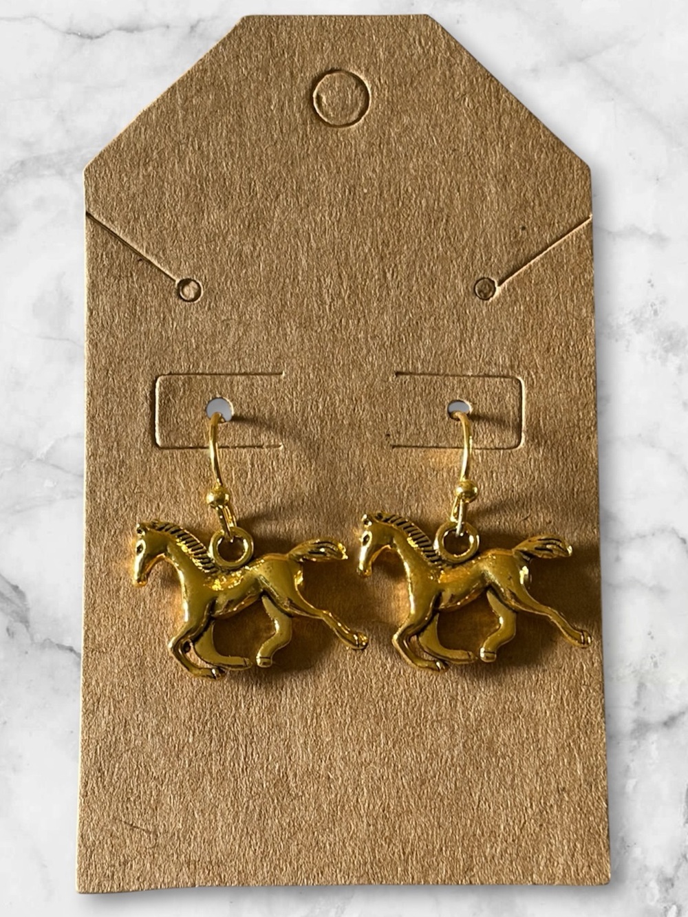 Gold Horse Charm Dangle Earrings